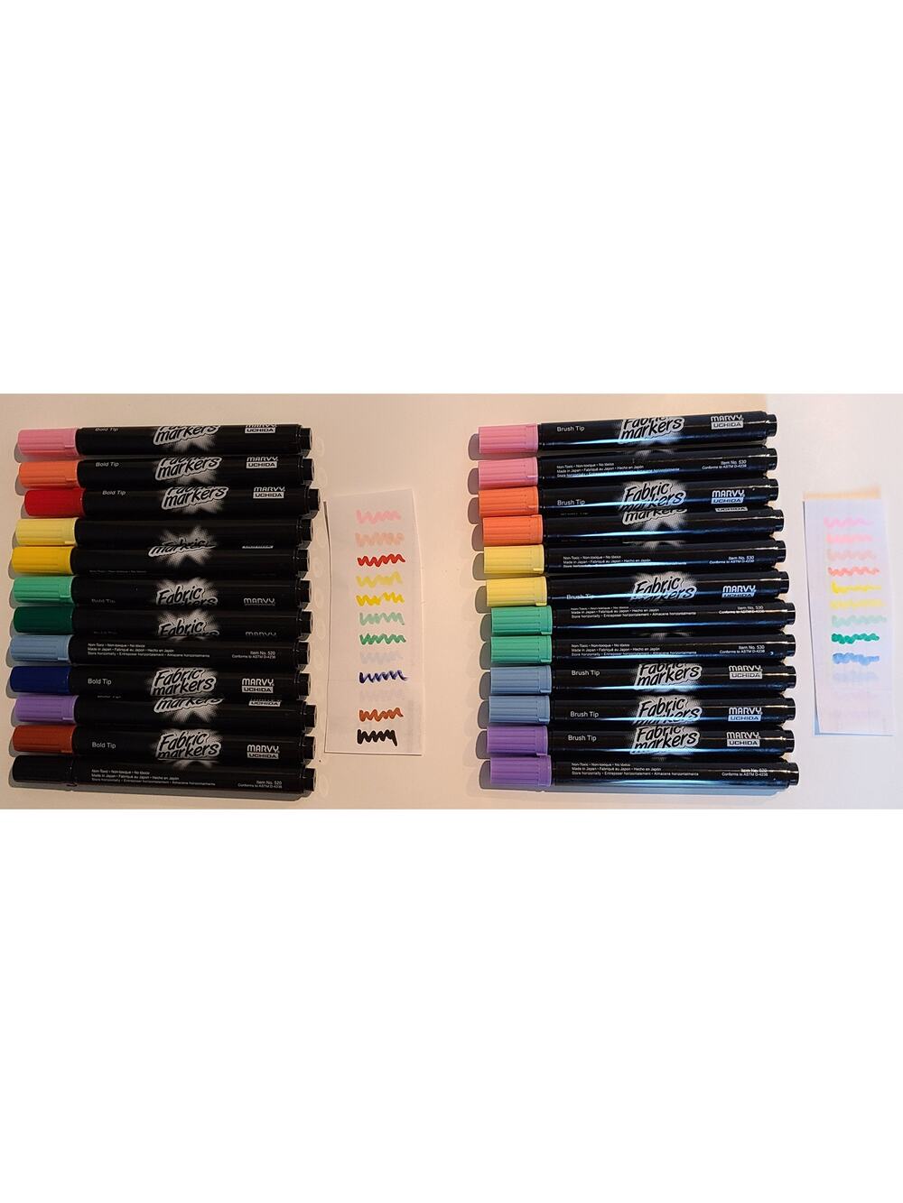 Marvy Uchida Fabric Markers Lot 12 Bold Tip 12 Brush Tip